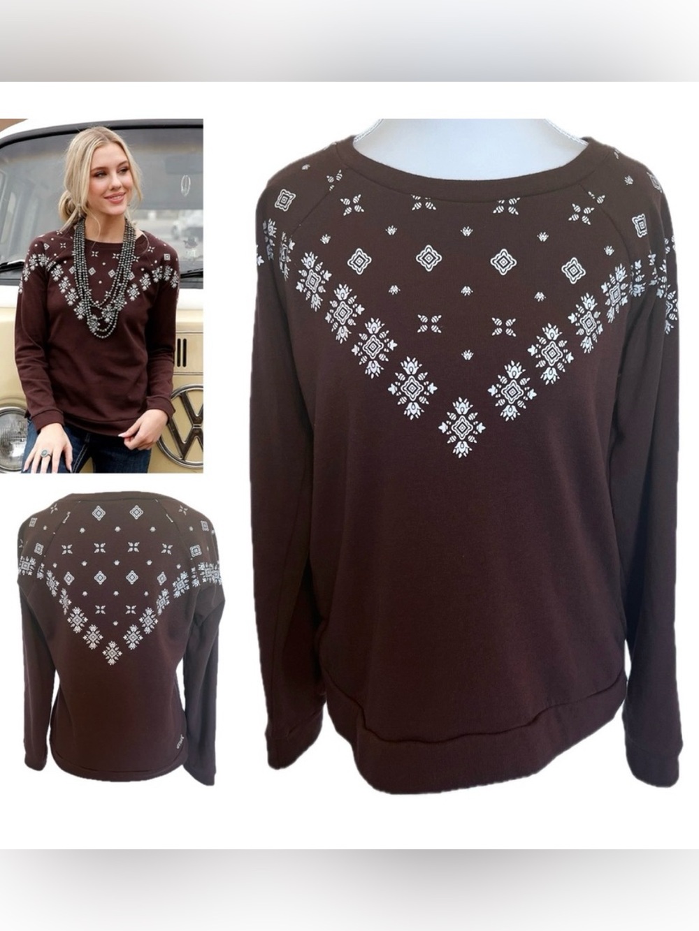 Cruel Women's Long Sleeve Bandana Print Top Sz Small